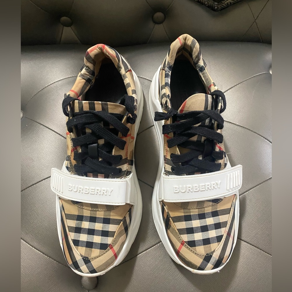 Burberry mens Plaid Sneakers - Black, Tan, and Red